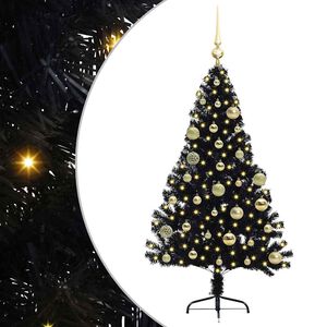 vidaXL Dirbtinis prie&scaron;&scaron;ventinis eglutė su &scaron;viesomis Juoda 120 cm PVC