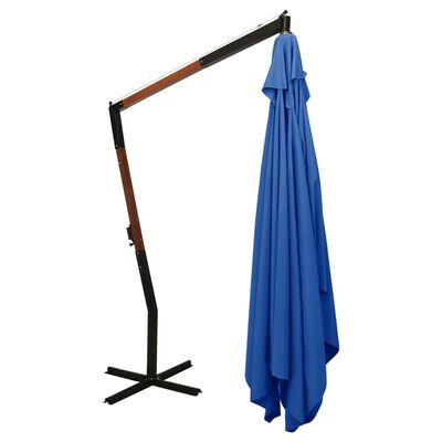 vidaXL Gembinis skėtis su mediniu stulpu, mėlynos spalvos, 400x300cm