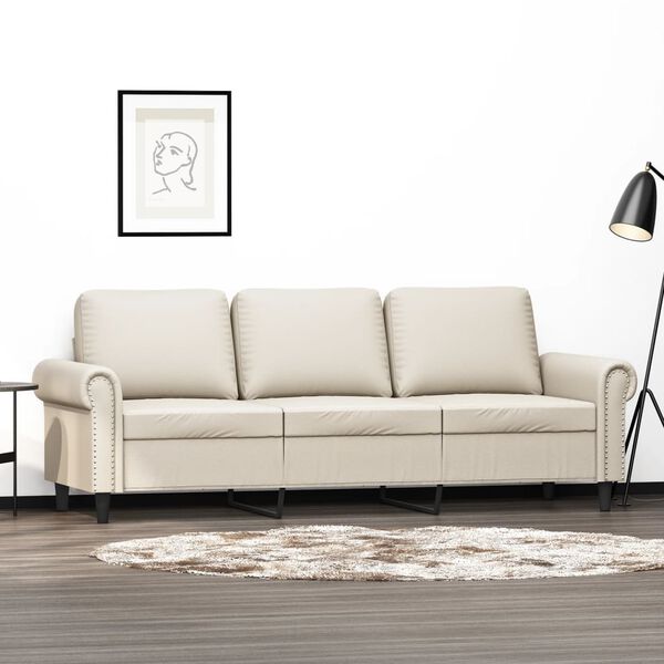vidaXL Trivietė sofa, kreminės spalvos, 180cm, dirbtinė oda