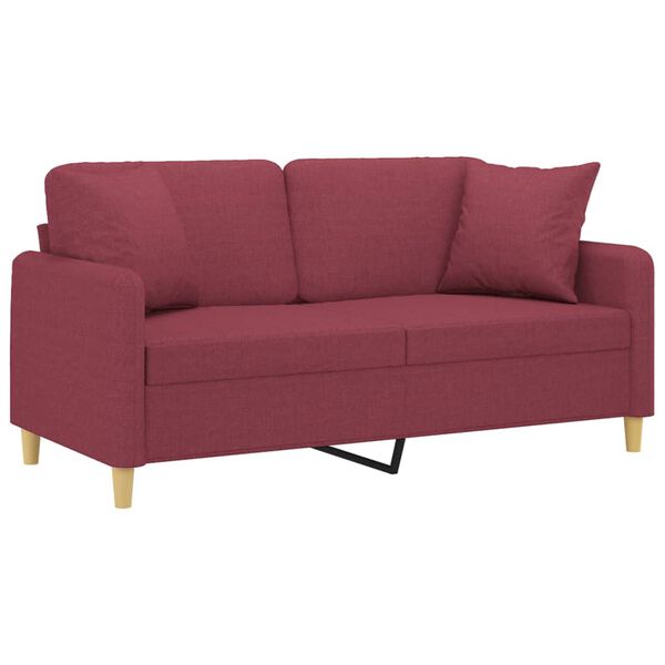 vidaXL Dvivietė sofa su pagalvėlėmis, raudonojo vyno, 140cm, audinys