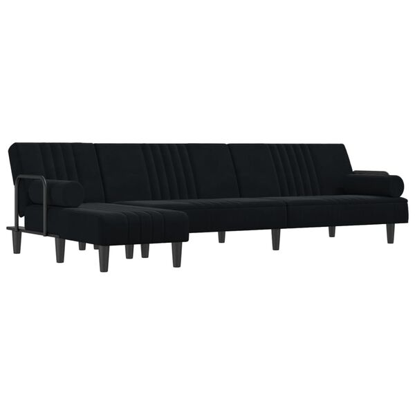 vidaXL L formos sofa-lova, juodos spalvos, 260x140x70cm, aksomas