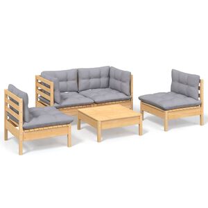 vidaXL Sodo komplektas su pilkomis pagalvėmis, 5 dalių, pu&scaron;is