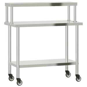 vidaXL Virtuvės darbastalis su lentyna vir&scaron;uje, 110x55x120cm, plienas