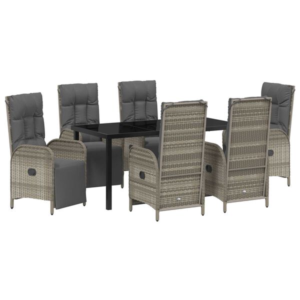 vidaXL Sodo valgomojo komplektas su pagalve 7 pcs Pilka poliratanas