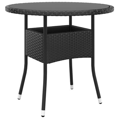 vidaXL Sodo stalas, juodas, 80x75cm, grūdintas stiklas/poliratanas