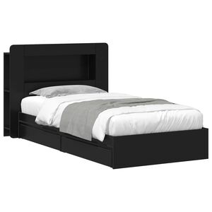 vidaXL Lovos rėmas su saugojimu Juoda 75 x 190 cm Apdirbta mediena