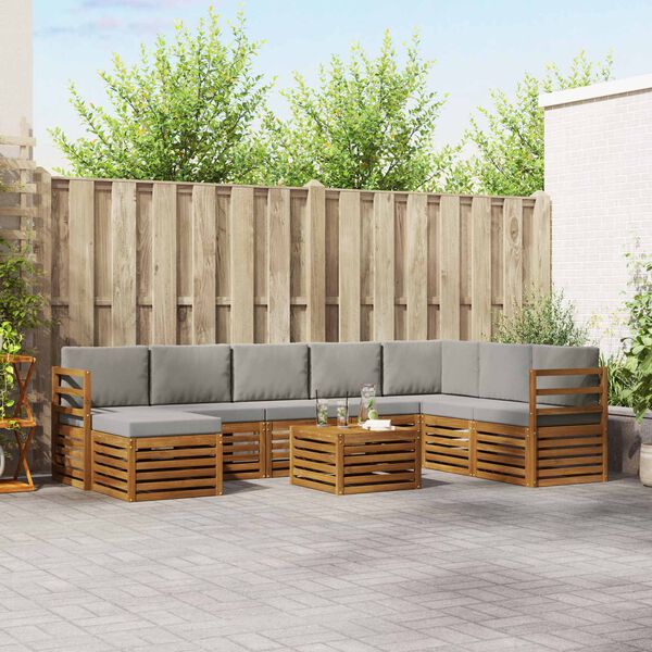 vidaXL Sofų komplektai su pagalve 9 pcs Natūrali ir &scaron;viesiai pilka