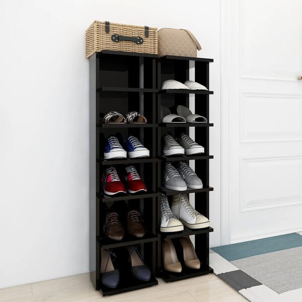 vidaXL Spintelės batams, 2vnt., juodos, 27,5x27x102 cm, blizgios