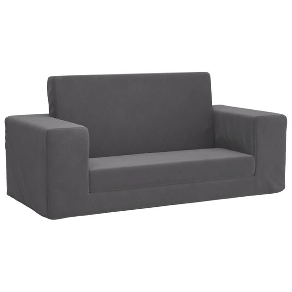 vidaXL Vaiki&scaron;ka dvivietė sofa-lova, antracito, mink&scaron;tas pliu&scaron;as