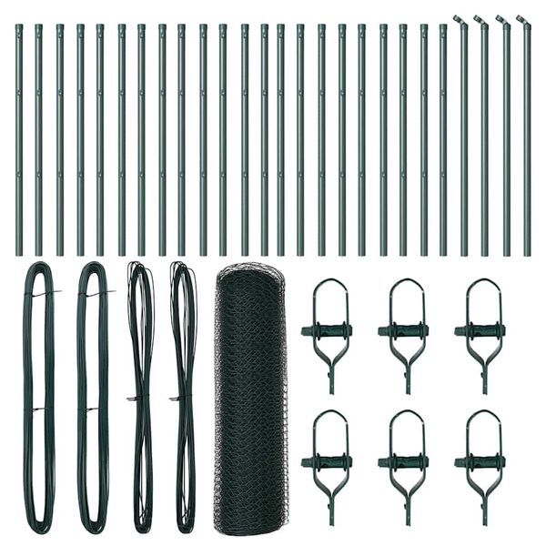 vidaXL Tvora su stulpais Žalia 0.8 x 50 m PVC dengtas plienas