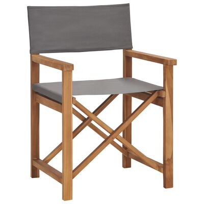 vidaXL Režisieriaus kėdė, pilkos spalvos, tikmedžio medienos masyvas