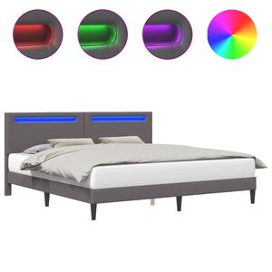vidaXL Lovos rėmas su LED juostelėmis Pilka 180 x 200 cm Dirbtinė oda