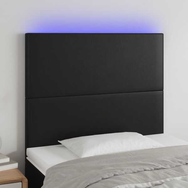 vidaXL Galvūgalis su LED, juodos spalvos, 80x5x118/128cm, dirbtinė oda