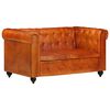 vidaXL Dvivietė chesterfield sofa, gelsvai rudos spalvos, tikra oda