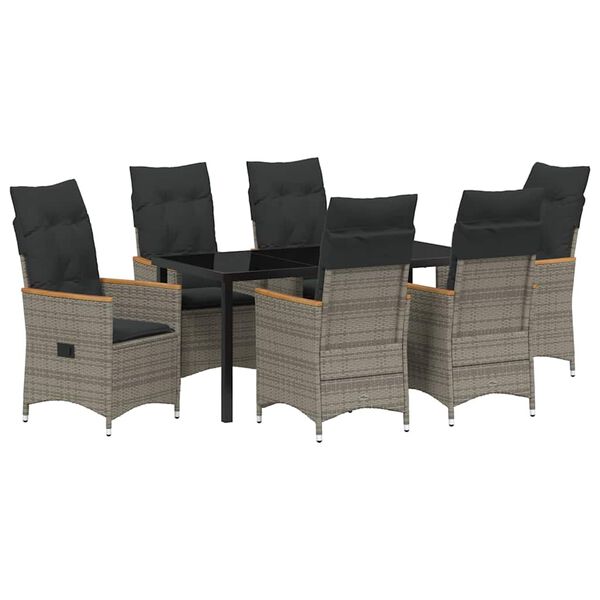 vidaXL Sodo valgomojo komplektas su pagalve 7 pcs Pilka poliratanas