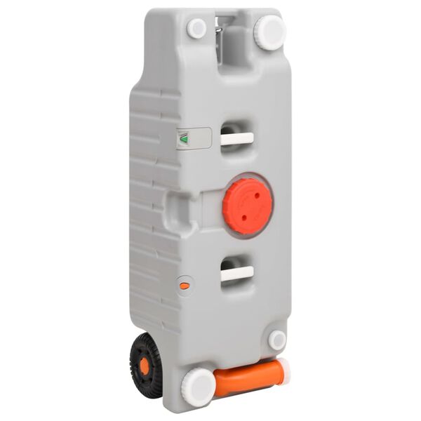 vidaXL Vandens bakas su ratukais stovyklavimui, pilkos spalvos, 75l