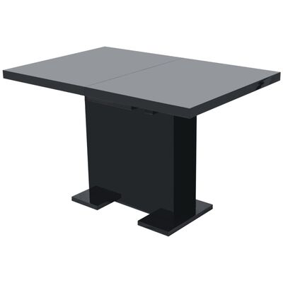 vidaXL Prailginamas valgomojo stalas, juodas, labai blizgus