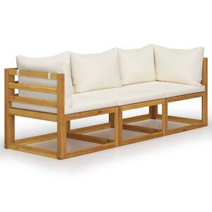 vidaXL Trivietė sodo sofa su pagalvėlėmis, kreminė, akacijos masyvas