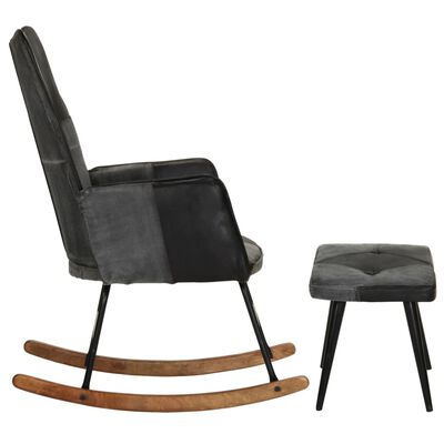 vidaXL Supama kėdė su pakoja, juodos spalvos, tikra oda ir drobė