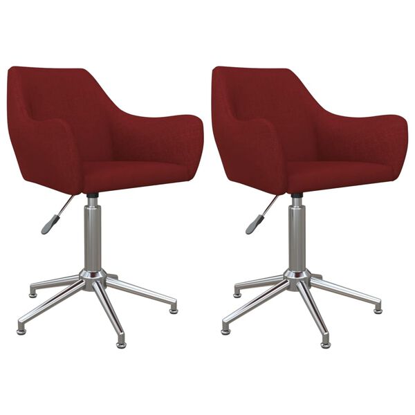 vidaXL Pasukamos valgomojo kėdės, 2vnt., raudonojo vyno, audinys