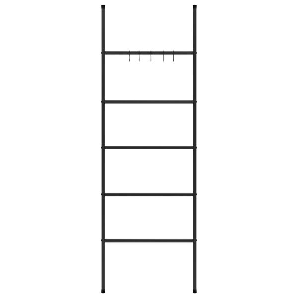vidaXL Rankšluosčių kabykla su kopėčiomis, 5 pakopomis, juodos spalvos, 58x175 cm, geležis