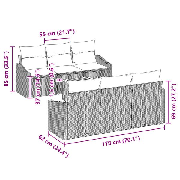 vidaXL Sodo Sofų Rinkinys su pagalve 7 pcs Juoda poliratanas