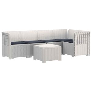vidaXL 5-vietė sodo sofa su pagalvėlėmis Rataninio i&scaron;vaizdos PP Balta