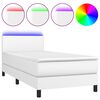 vidaXL Lova su spyruoklėmis/čiužiniu/LED, balta, 90x190cm dirbtinė oda