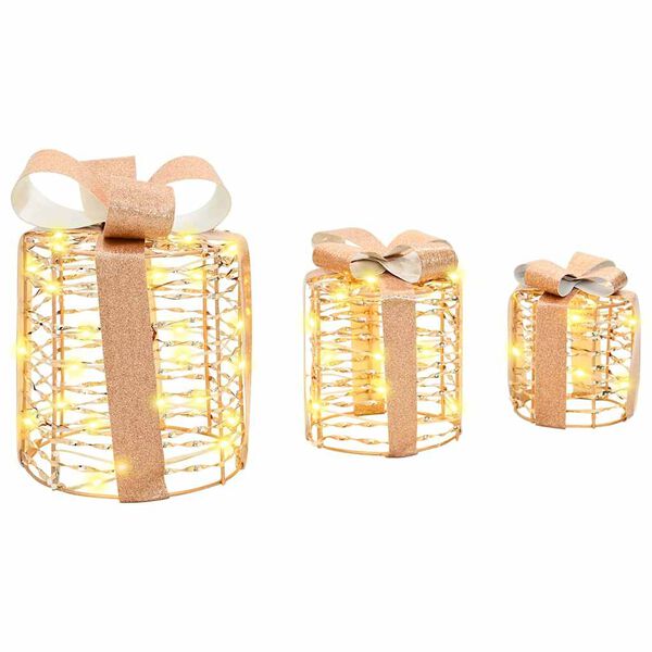 vidaXL Dovanų Dėžutės Dekoracija 3 pcs Šilta balta 20 x 20 x 20 cm PET