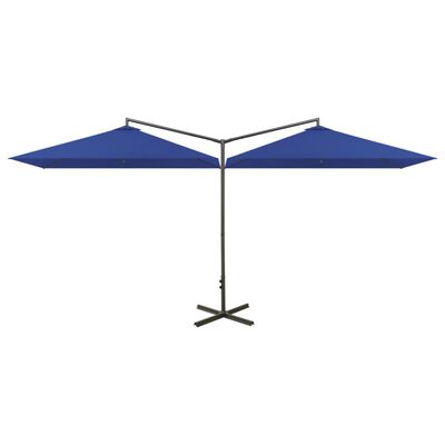 vidaXL Dvigubas skėtis su plieniniu stulpu, tamsiai mėlynas, 600x300cm