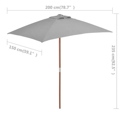 vidaXL Lauko skėtis su mediniu stulpu, 150x200cm, antracito sp.