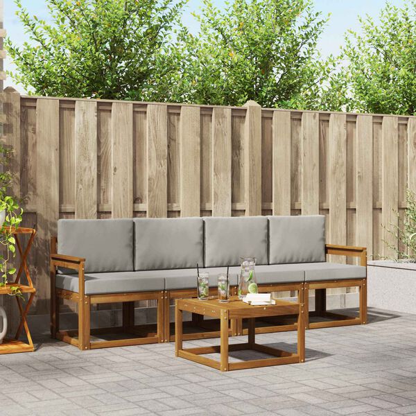 vidaXL Lauko sofos komplektas 5 pcs Natūrali ir &scaron;viesiai pilka