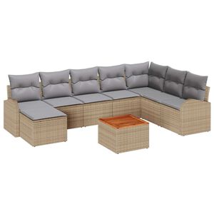 vidaXL Sodo Sofų Rinkinys su pagalve 9 pcs Smėlio poliratanas