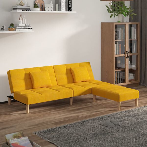 vidaXL Dvivietė sofa-lova su pagalvėmis ir pakoja, geltona, audinys