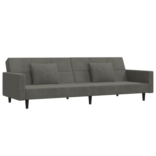 vidaXL Dvivietė sofa-lova su dvejomis pagalvėmis, pilka, aksomas
