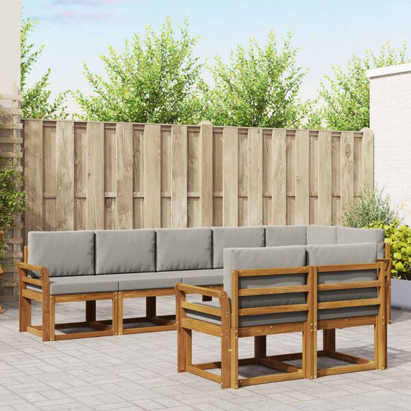 vidaXL Lauko sofos komplektas 8 pcs Natūrali ir &scaron;viesiai pilka