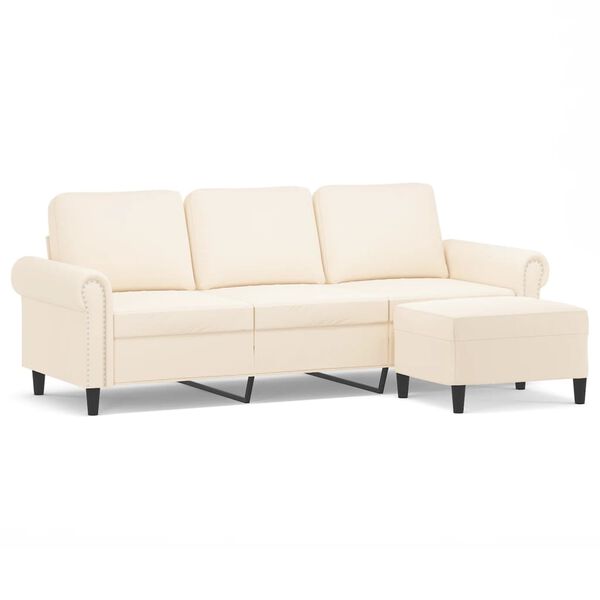 vidaXL Trivietė sofa su pakoja, kreminės spalvos, 180cm, aksomas