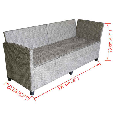 vidaXL Sodo poilsio baldų komplektas su pagalvėmis, 3d., pilkas, poliratanas