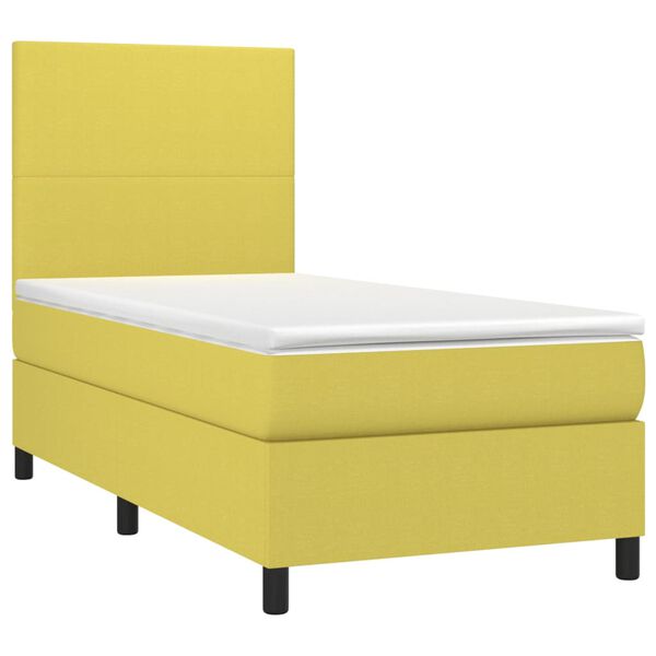 vidaXL Lova su spyruoklėmis/čiužiniu/LED, žalia, 90x200 cm, audinys