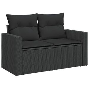 vidaXL Sodo sofa su pagalvėlėmis, dvivietė, juoda, polirotangas