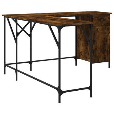 vidaXL Rašomasis stalas, dūminio ąžuolo, 141x141x75cm, mediena