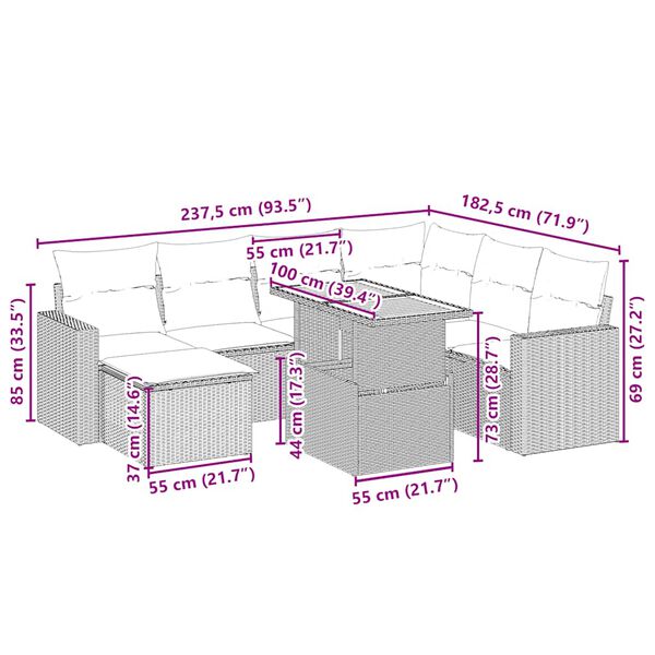 vidaXL Sofos komplektas su pagalvėlėmis, 8 dalių, smėlio, poliratanas