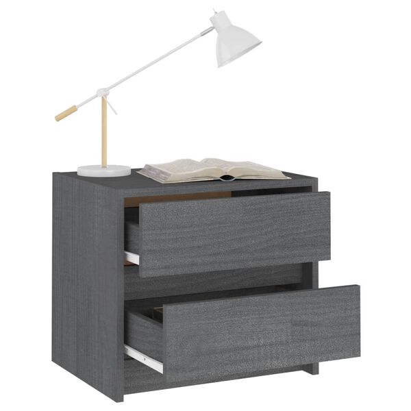 vidaXL Naktinė spintelė, pilka, 40x30,5x35,5cm, pu&scaron;ies masyvas