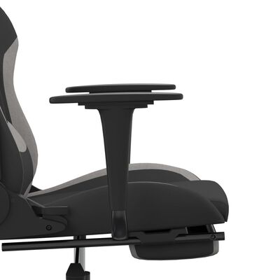 vidaXL Žaidimų kėdė su pakoja, juoda ir šviesiai pilka, audinys