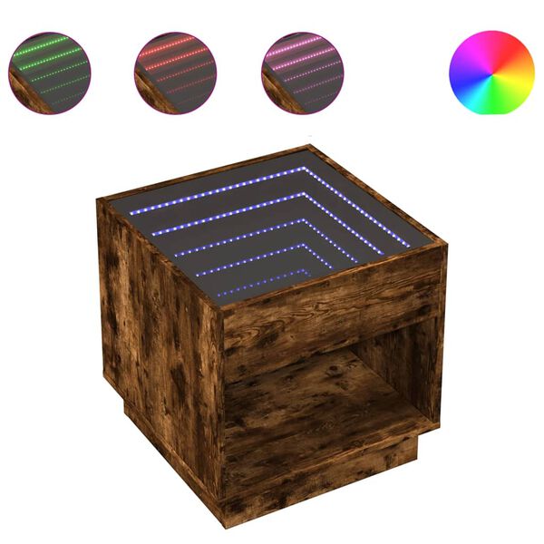 vidaXL Kavos staliukas su Infinity LED lemputėmis, dūminis, 50x50x50cm