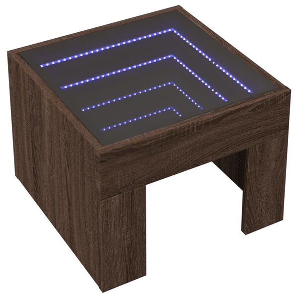 vidaXL Kavos staliukas su Infinity LED lemputėmis, rudas, 40x40x30cm