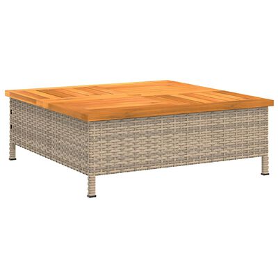 vidaXL Sodo stalas, smėlio, 70x70x25cm, ratanas ir akacijos mediena
