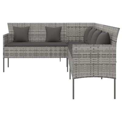 vidaXL L formos sodo sofa su pagalvėlėmis, pilkos spalvos, poliratanas