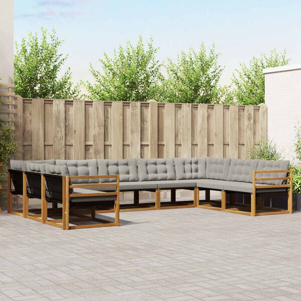 vidaXL Lauko sofos komplektas 9 pcs Natūrali ir &scaron;viesiai pilka