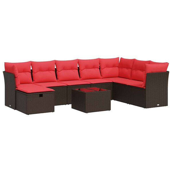 vidaXL Sodo komplektas su pagalvėlėmis, 9 dalių, rudas, poliratanas